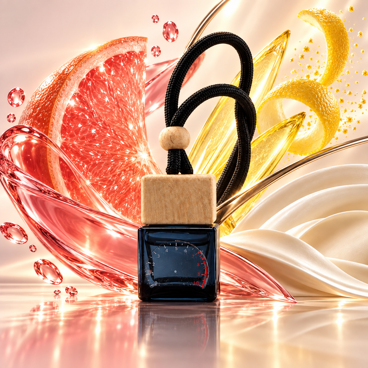 Grand Tourer car diffuser in a bright citrus inspired studio scene